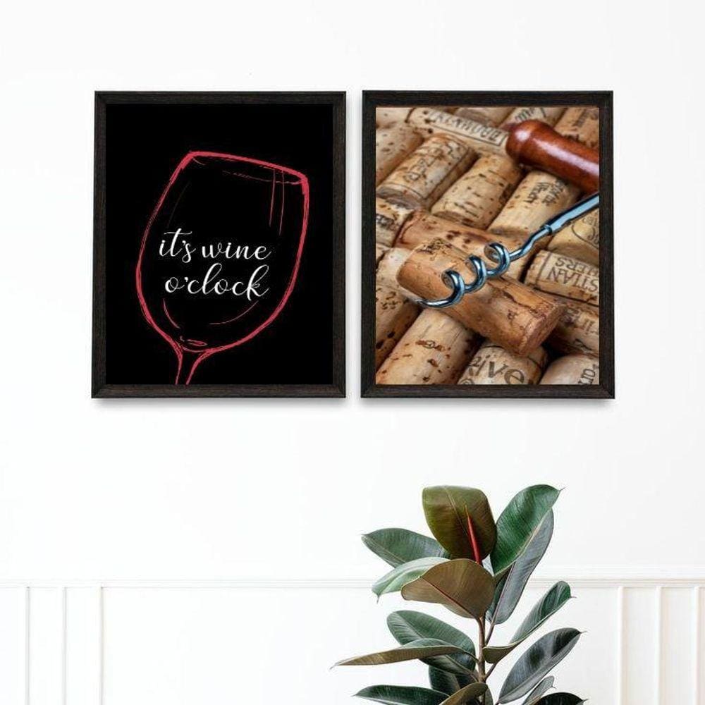 Kit 2 Quadros Decorativos Hora Do Vinho 24X18Cm - Com Vidro