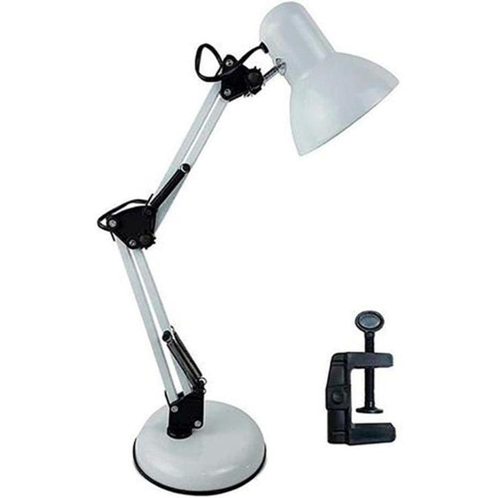 Luminária De Mesa Articulável Quarto Trabalho C Garra + Base BRANCO
