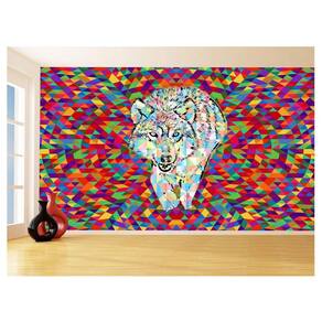 Papel De Parede Animais Pop Art Lobo Colorido 3,5M Pxa578