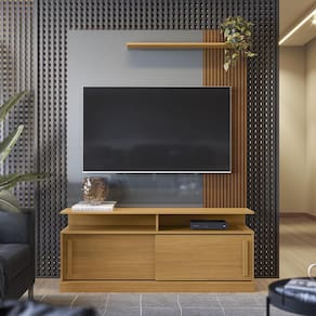 Rack Home Painel Tv Até 60 Polegadas Chicago Tauari Com Cinza Perolizado - Lukaliam Móveis