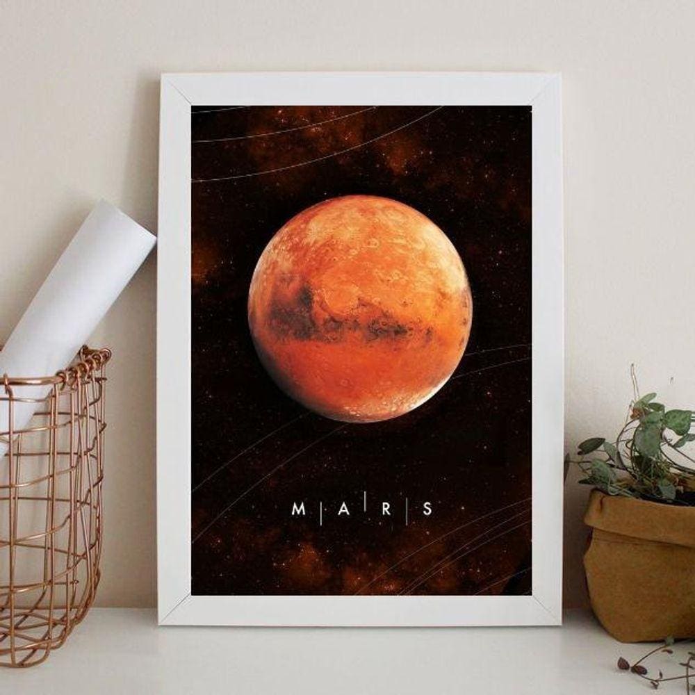 Quadro Decorativo Planeta Marte 33X24Cm - Com Vidro