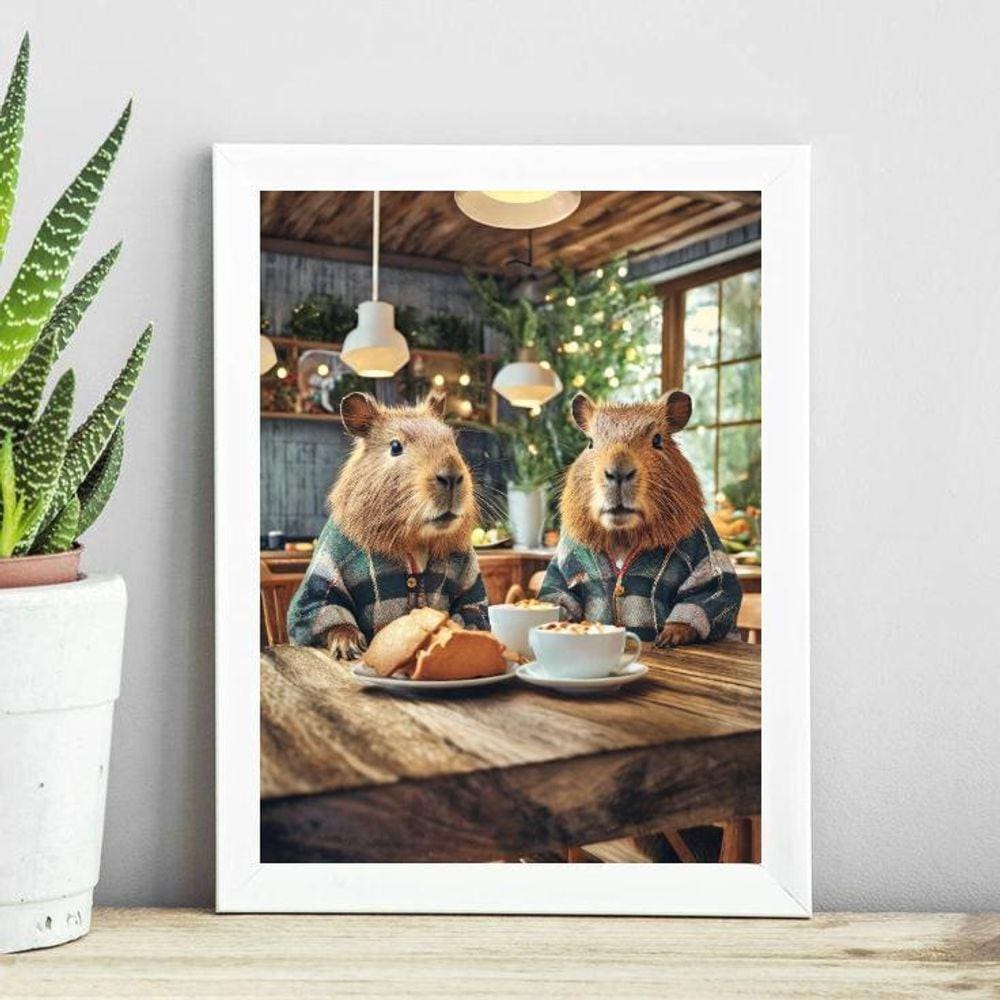 Quadro Decorativo Capivaras Na Cozinha 45X34Cm - Com Vidro
