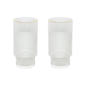 Copo Alto De Cristal Wolff 400 ml Borda Dourada Lines 2 Peças