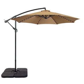 Ombrelone com Led Articulado Guarda Sol De Praia Jardim Lateral 3 Metros Base 60l  Bege RM Decor
