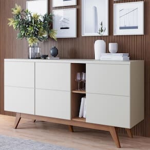 Buffet 3 Portas detalhadas Noronha Off White Matte / Freijó - Colibri