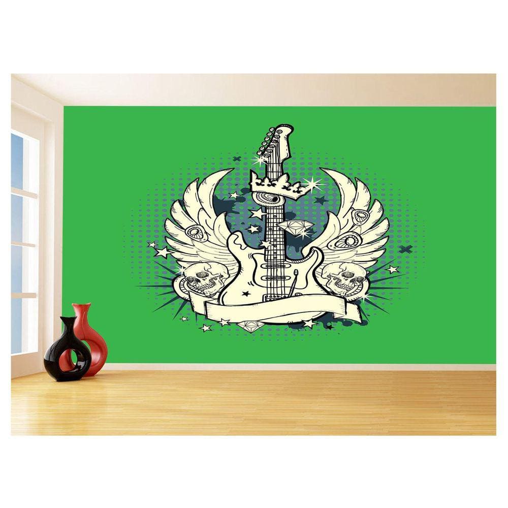 Papel De Parede 3D Musica Guitarra Arte Graffiti 3,5M Mus74