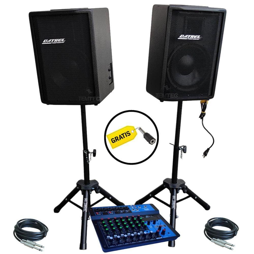 Kit Caixa Som Ativa Passiva Datrel 10P 400W Rms Tripé Mesa