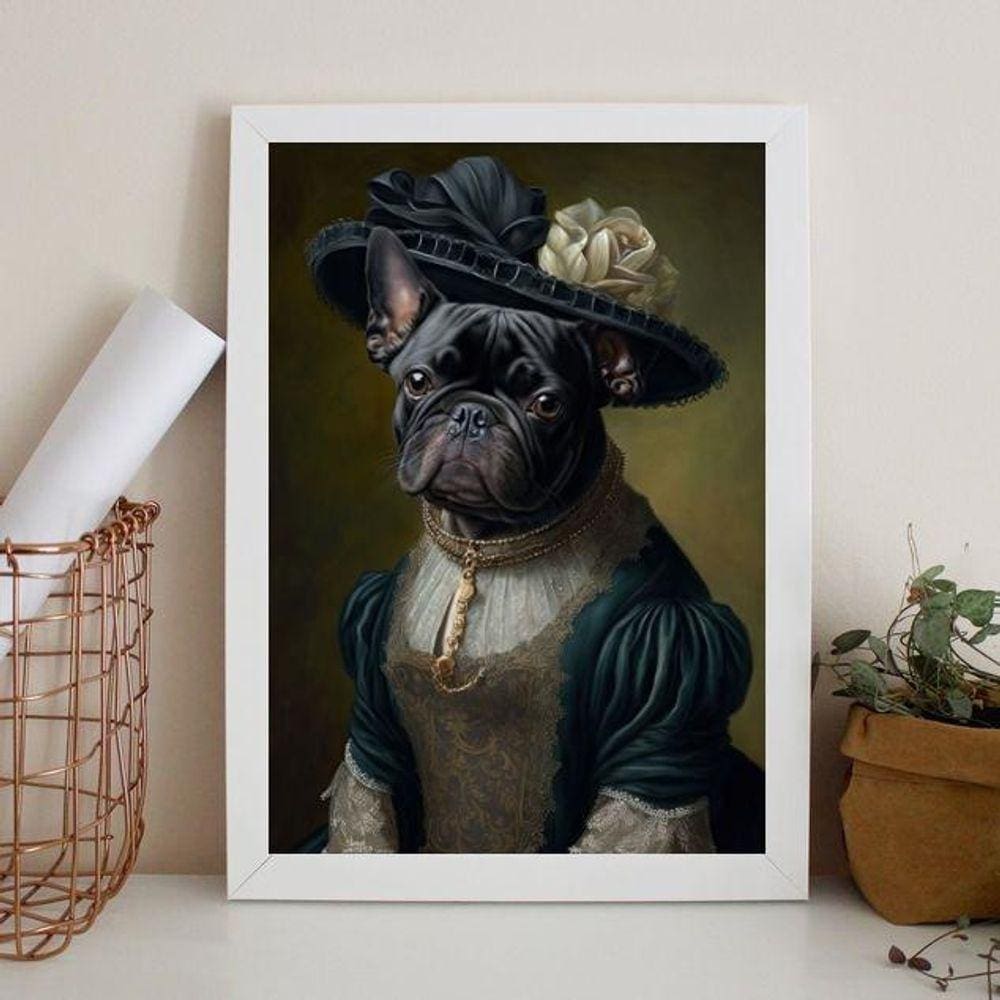 Quadro Bulldog Francês Pretinha - Lady 33X24Cm