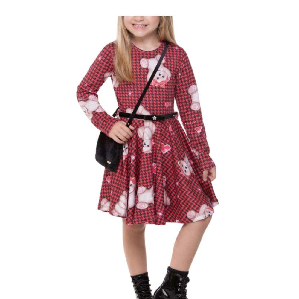 Vestido festa + Cinto Munlie Ursinha Vermelho e Preto