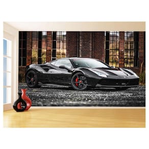 Papel De Parede 3D Carro Ferrari Preto Garagem 3,5M Car163