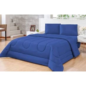Edredom Casal Queen 3Pçs Cobertor Frio Quente Inverno Azul