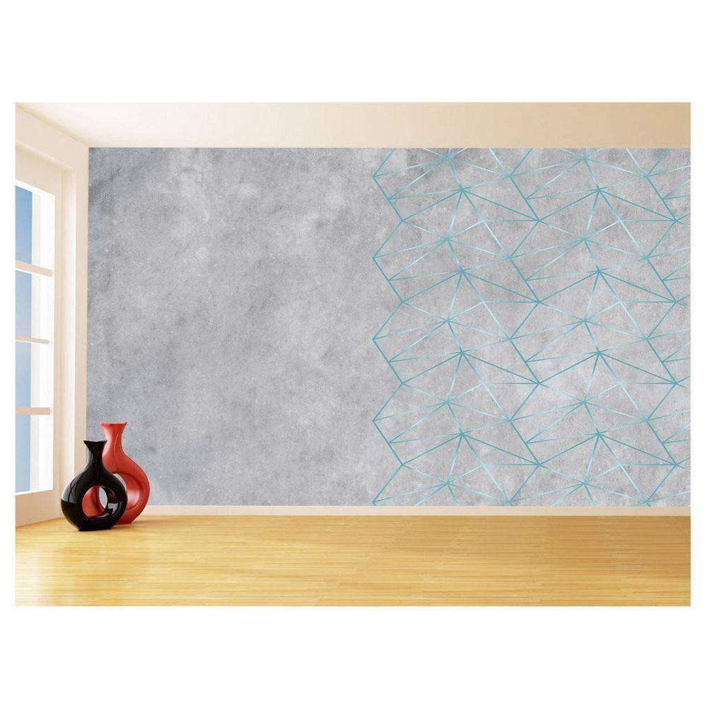 Papel De Parede Concreto Linhas Azul Turquesa 3,5M Kkt284