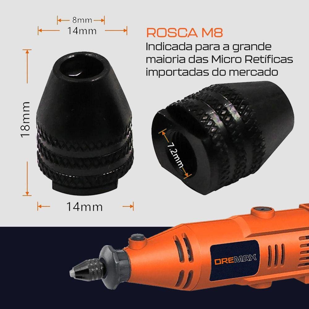 Mandril De Aperto Rápido Rosca M8 Curta Para Micro Retífica