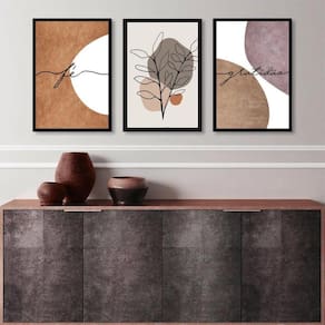 Kit 3 Quadros Fé E Gratidão Boho 33X24Cm - Com Vidro