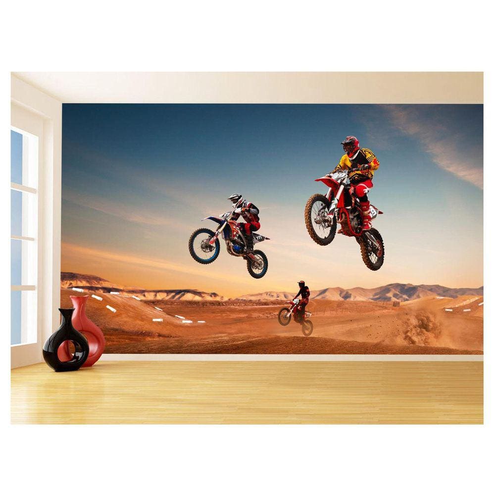 Papel De Parede 3D Moto Cross Trilha Terra Mx 3,5M Bkm26