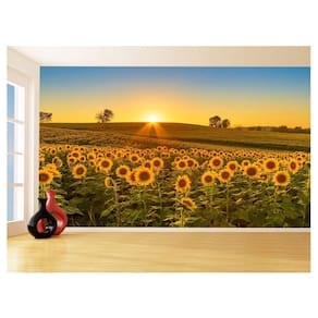 Papel De Parede 3D Céu Azul Girassol Por Do Sol 3,5M Nsk124