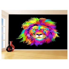 Papel De Parede Animais Leão Rosto Arte Cores 3,5M Anm491