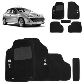 Jogo de Tapete Carpete Peugeot 207 2010 a 2015 Preto 5 Peças