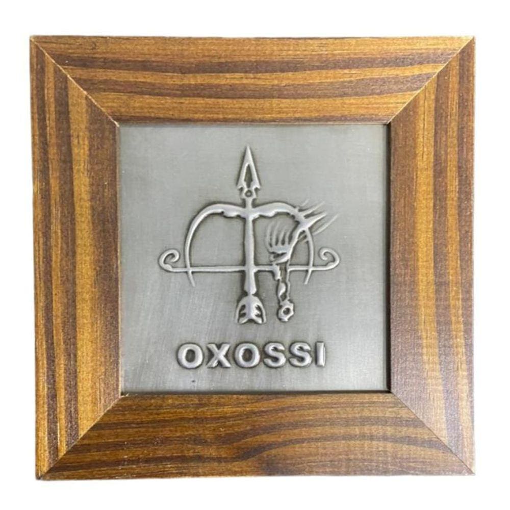 Quadro Oxóssi Orixá Madeira Imbuia E Metal 14,5X14,5Cm