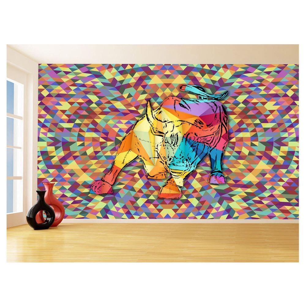 Papel De Parede 3D Animais Pop Art Touro Bull 3,5M Pxa155