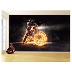 Papel De Parede 3D Moto Esporte Fogo Radical 3,5M Bkm104