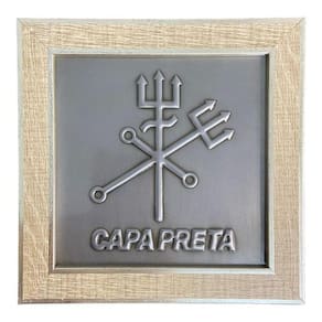 Quadro Exu Capa Preta Madeira Carvalho E Metal 18 X18 Cm