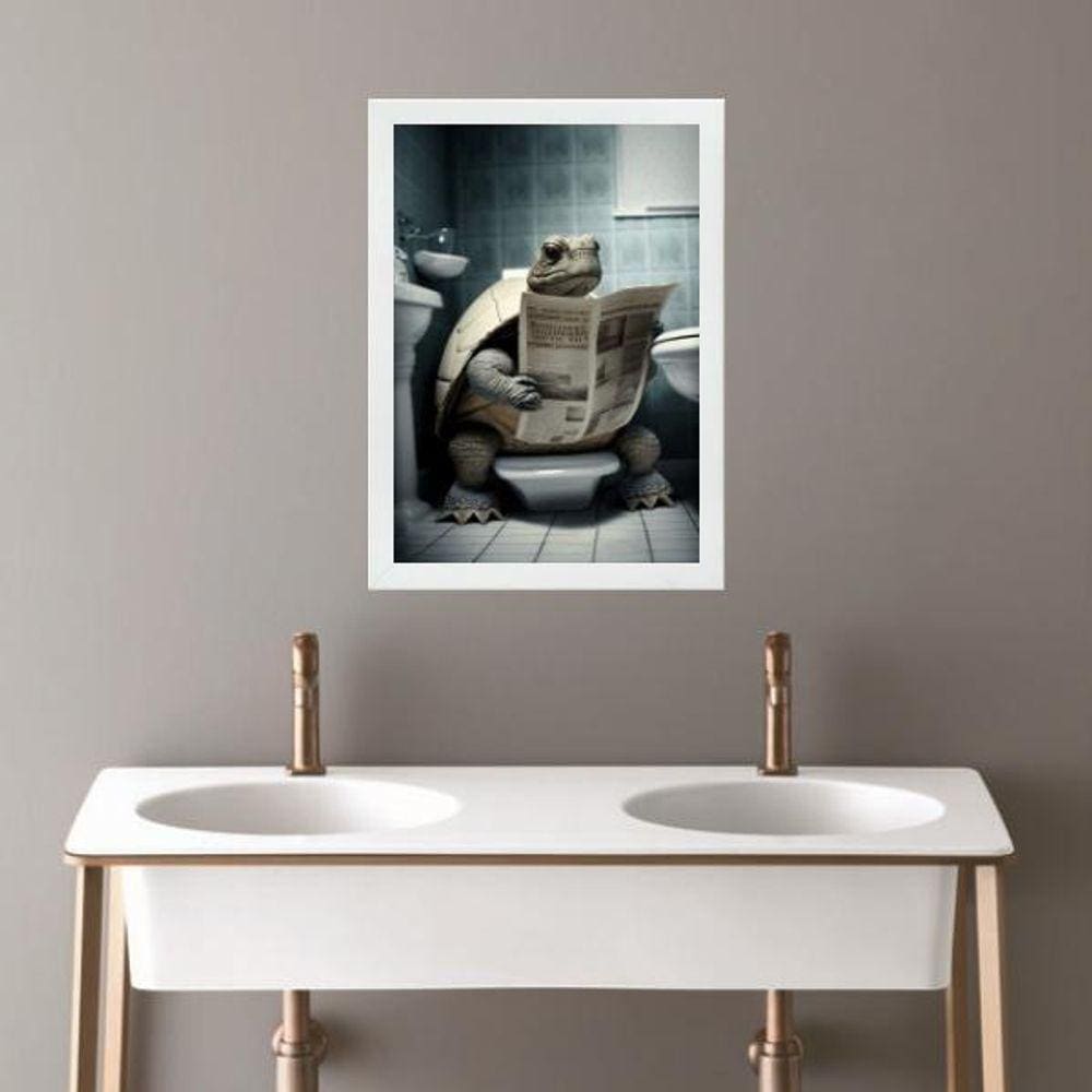 Quadro Banheiro Coleção Animais - Tartaruga 33X24Cm - Com Vidro