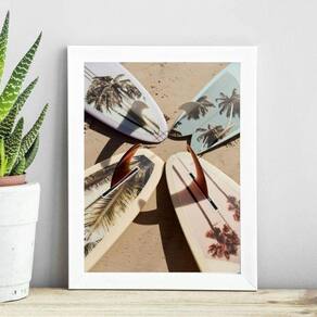 Quadro Coleção Praia Surf - Pranchas 24X18Cm - Com Vidro