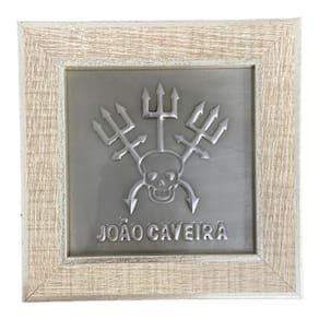 Quadro Orixá Exú Jõao Caveira Madeira Carvalho 13 X13 Cm