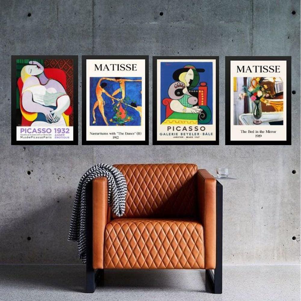 Kit 4 Quadros Vintage Posters Matisse E Picasso 33X24Cm