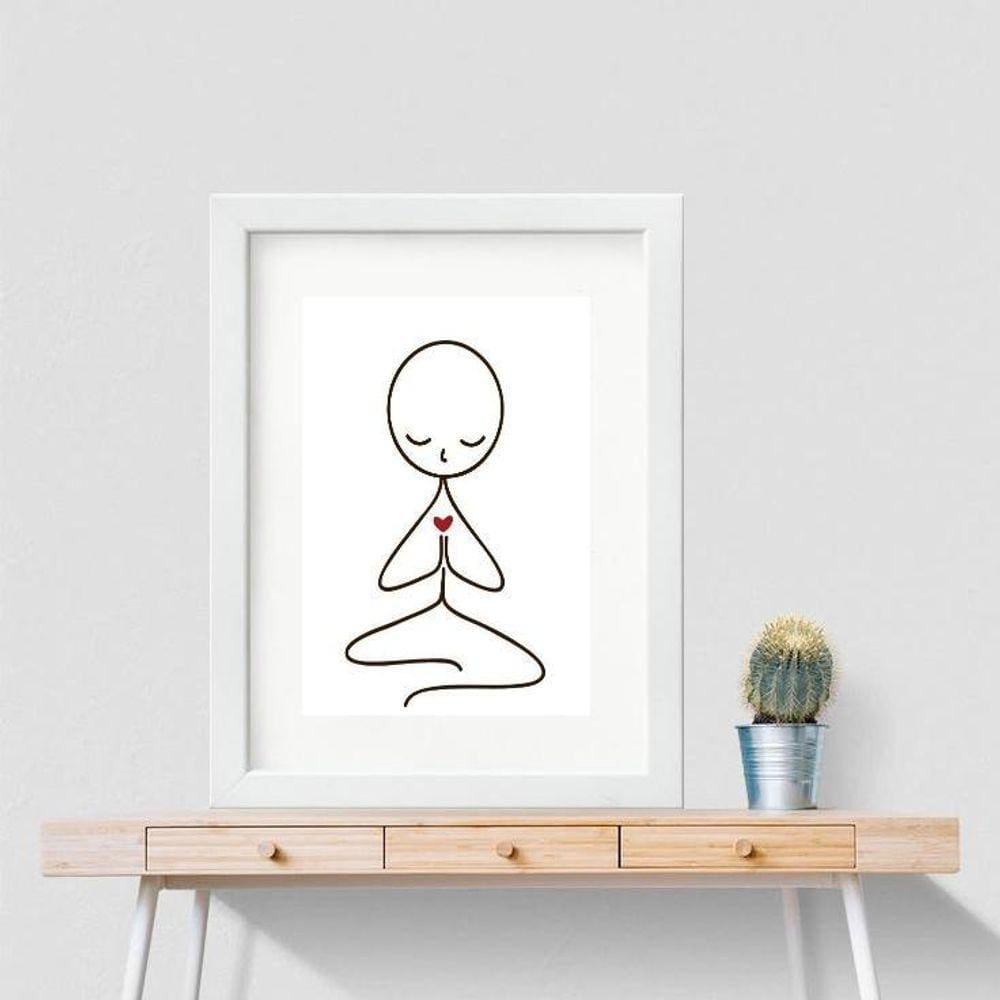 Quadro Minimalista Yoga Bonequinho - 60X48Cm - Com Vidro