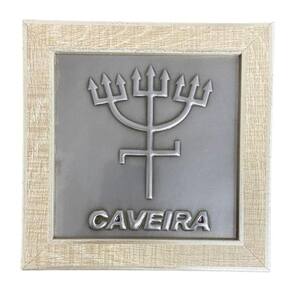 Quadro Orixá Exú Caveira Aço E Madeira Carvalho 16,5X16,5Cm