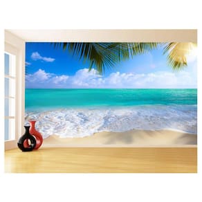 Papel De Parede Coqueiros Praia Mar Azul Água 3,5M Npr305