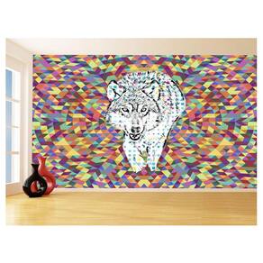 Papel De Parede Animais Pop Art Lobo Colorido 3,5M Pxa575