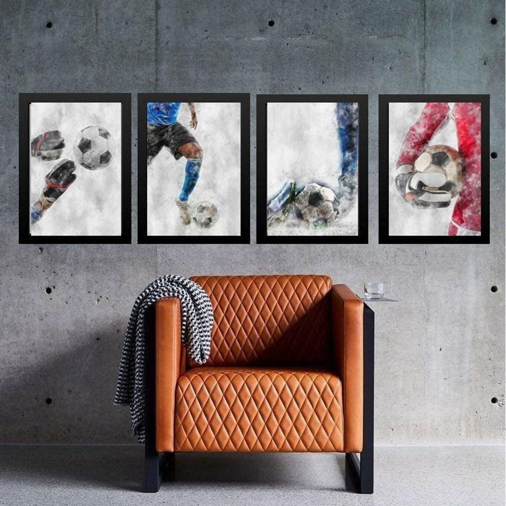 Kit 4 Quadros Futebol Aquarela 24X18Cm