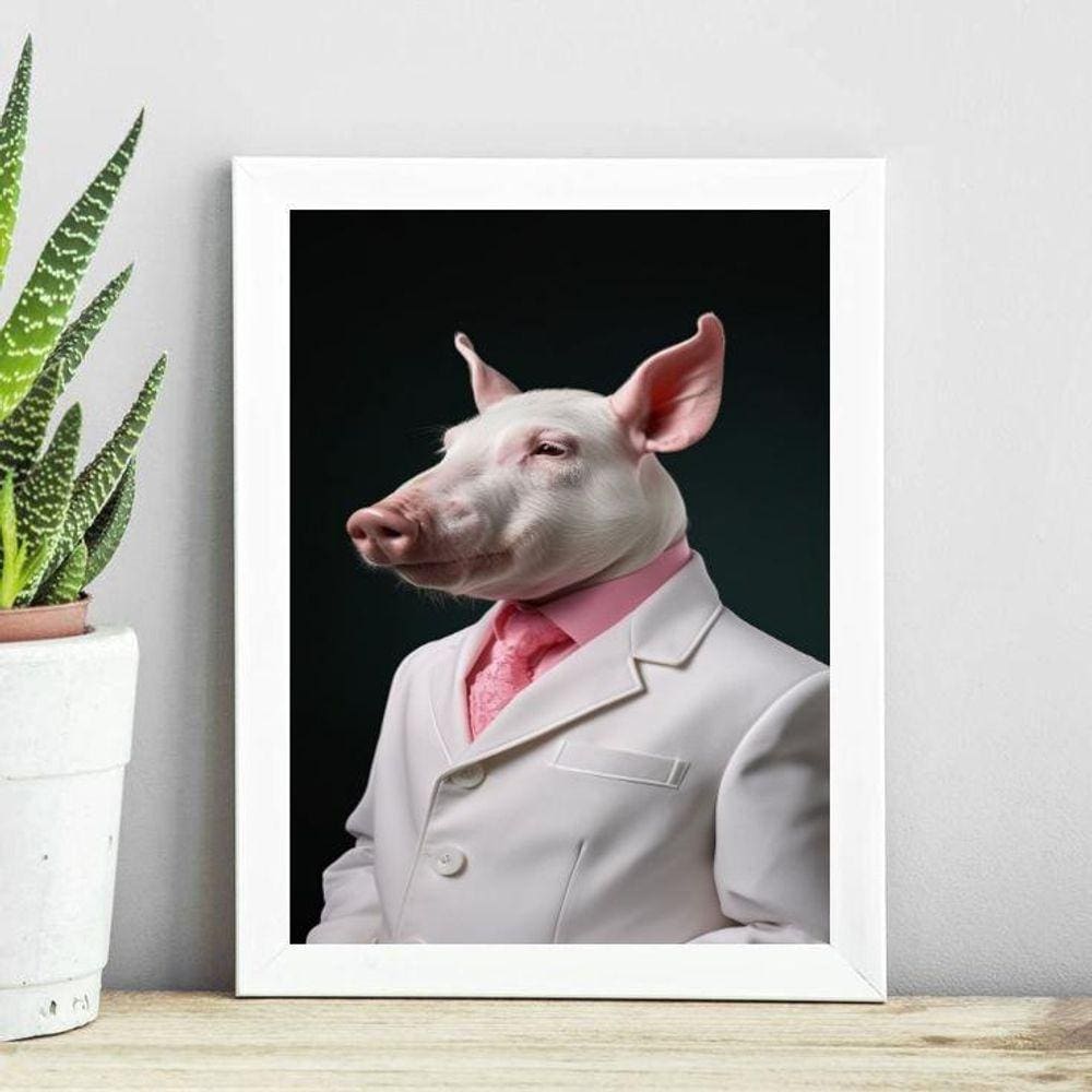 Quadro Decorativo Porco Elegante 24X18Cm