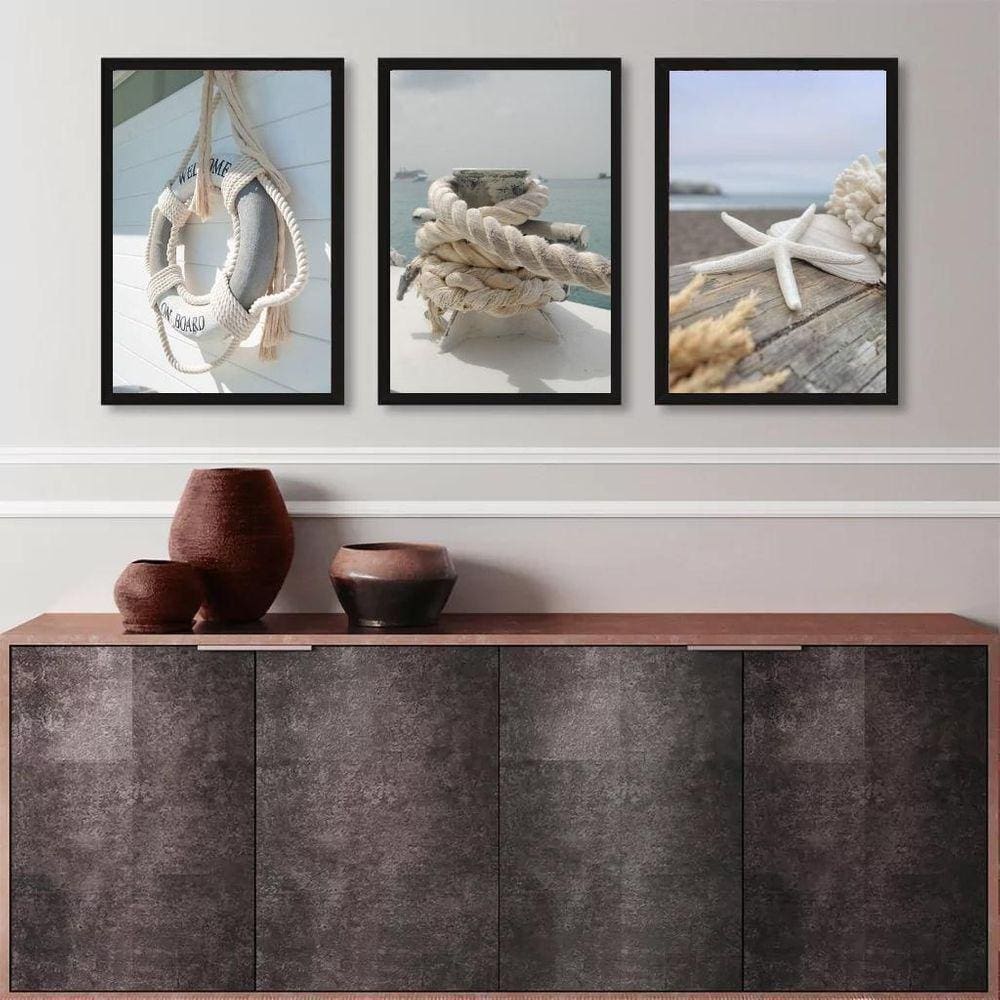 Kit 3 Quadros Coleção Praia Suave 24X18Cm