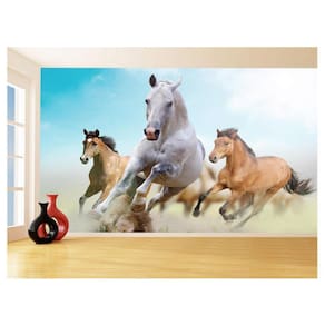Papel De Parede 3D Animais Cavalos Correndo Céu 3,5M Anm298