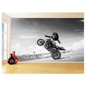 Papel De Parede 3D Moto Grau Empinando Manobra 3,5M Bkm38