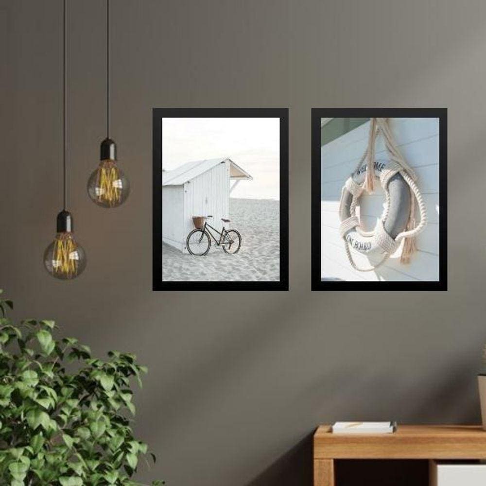 Kit 2 Quadros Coleção Praia - Boia E Bicicleta 33X24Cm