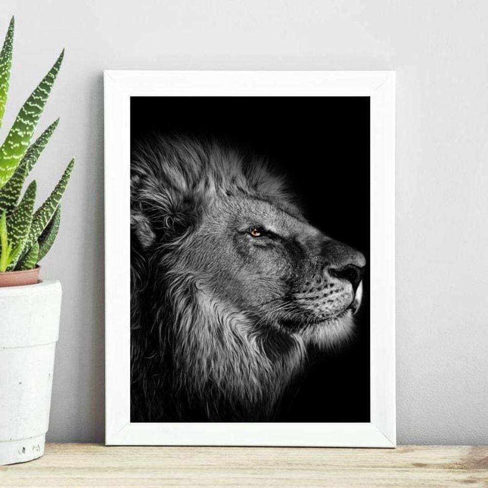 Quadro Foto Leão - Preto E Branco 45X34Cm