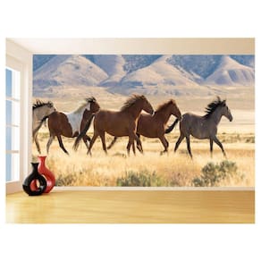 Papel De Parede 3D Animais Cavalos Correndo Céu 3,5M Anm297
