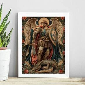 Quadro Decorativo São Miguel Arcanjo - Flores 33X24Cm Vidro