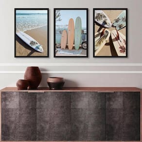Kit 3 Quadros Coleção Praia Surf - Pranchas 45X34Cm - Vidro
