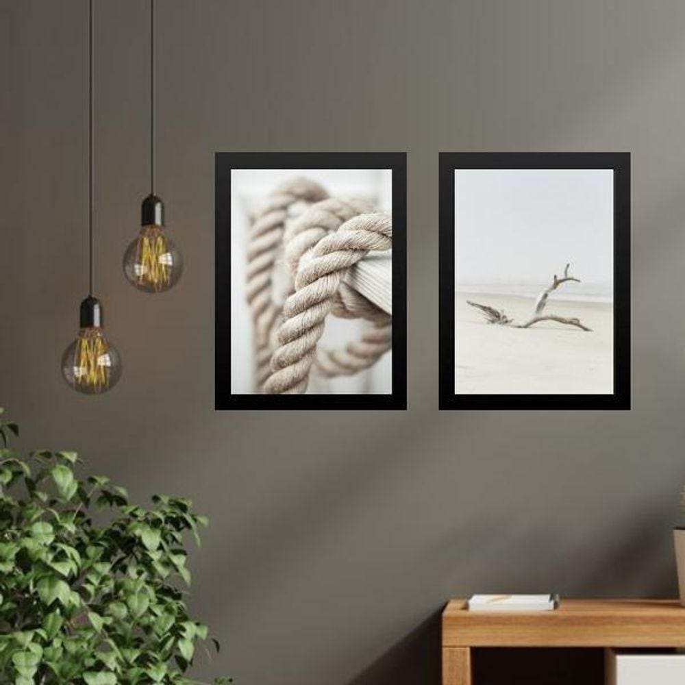 Kit 2 Quadros Coleção Praia - Corda E Tronco 45X34Cm - Vidro