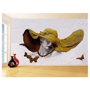 Papel De Parede 3D Arte Mulher Chapéu Pintura 3,5M Tra76