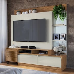 Home Para Tv 65 Polegadas 1 Portas 2 Gavetas Com Espelho Ho5120/E Naturalle Cristalo Decibal