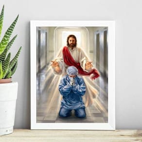 Quadro Jesus Abençoando Médico 24X18Cm - Com Vidro