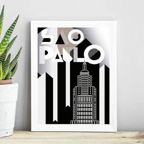 Quadro Abstrato Poster São Paulo 33X24Cm - Com Vidro