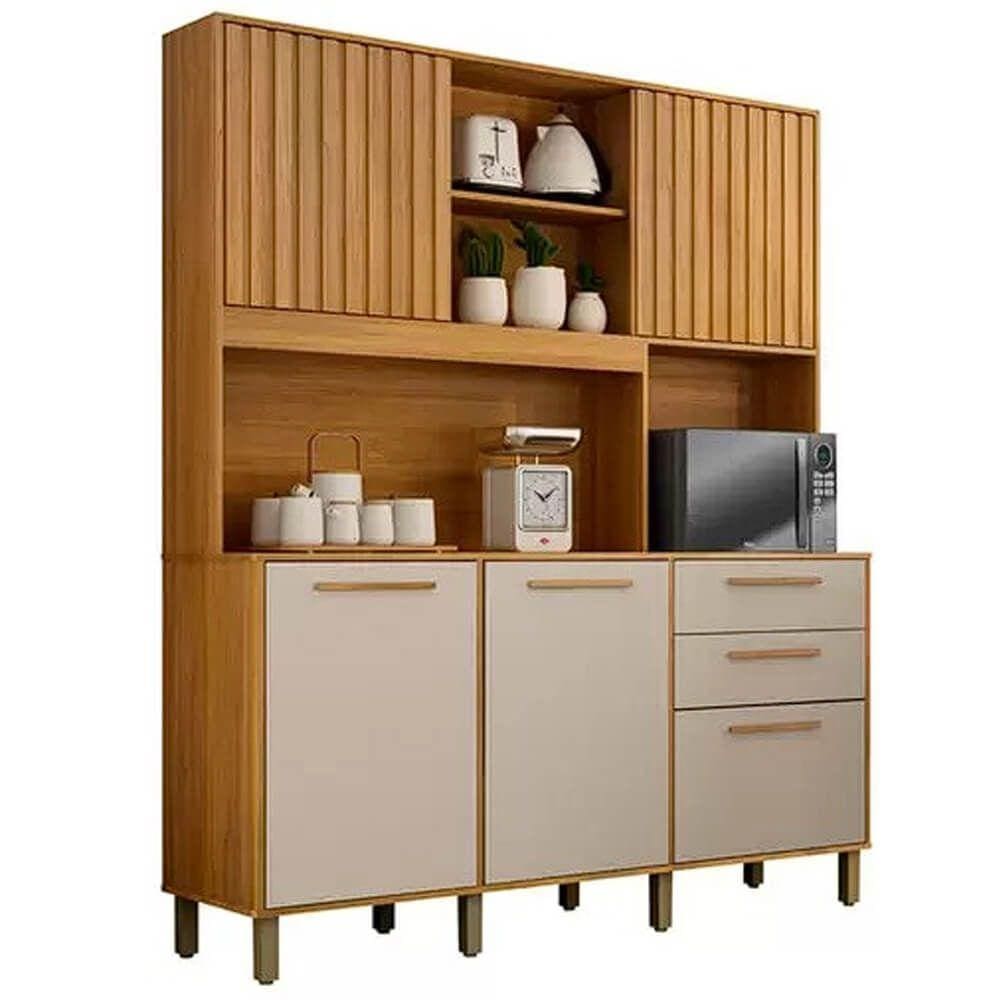 Armário de Cozinha Diamante 5 Portas 2 Gavetas Valdemóveis Cor Cinamomo Off White